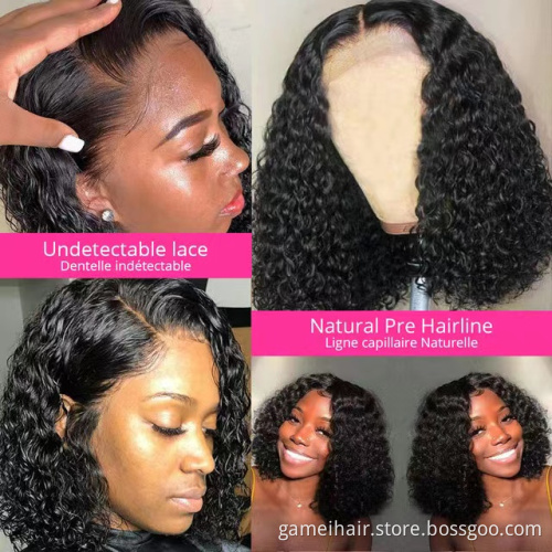 Cheap Deep Wave Bob Hd Full Transparent Lace Front Human Hair Wig Raw Indian Virgin Human Hair Lace Wig For Black Women